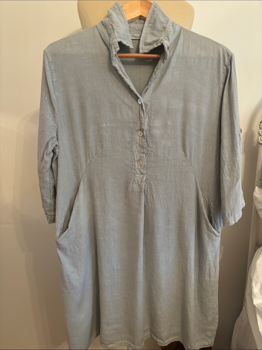 Elena Baldi-Made in Italy Grey Linen relaxed A- line dress Oversized XS
